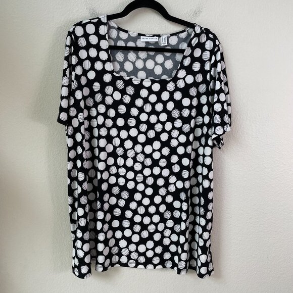 SUSAN GRAVER Womens Plus 2X Top Square Neck Short Sleeve Tunic Stretch Shirt - Picture 3 of 10